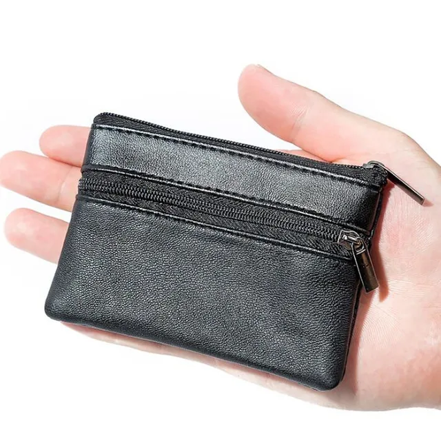Męska portmonetka na monety czarna skóra PU podwójny pojedynczy zamek wielofunkcyjna portmonetka na telefon komórkowy modna damska mini portfel 1 szt.