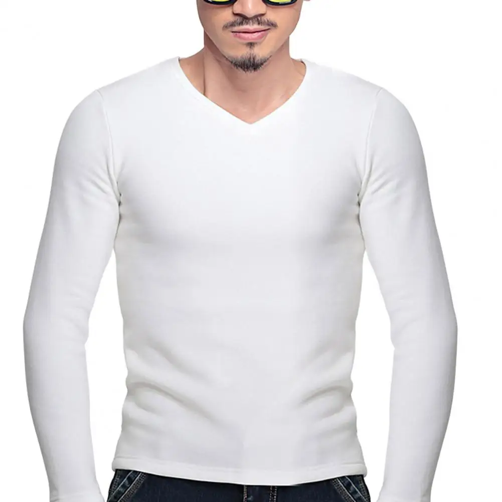 Velvet Men Base T-shirt Thicken Thermal Underwear Tops Men Pajama V Neck Slim Fit Warm Winter Men\'s Pullover Shirt Long Johns