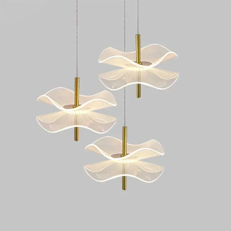 ‌Modern Artistic Lotus Leaf Chandelier Gold Acrylic Pendant Light Warm White LED for Restaurant Dining Bedroom Bedside Ceiling