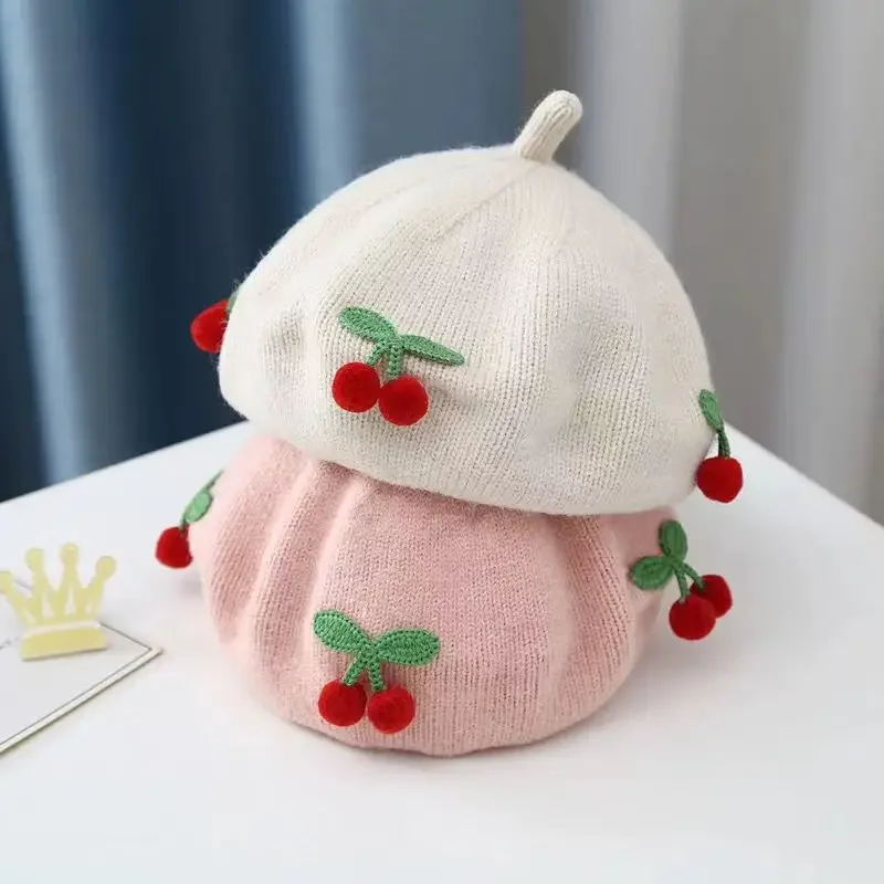 Boina de punto Vintage para niñas, gorro cálido de Color sólido, gorro de pintor y artista para niños, Otoño e Invierno