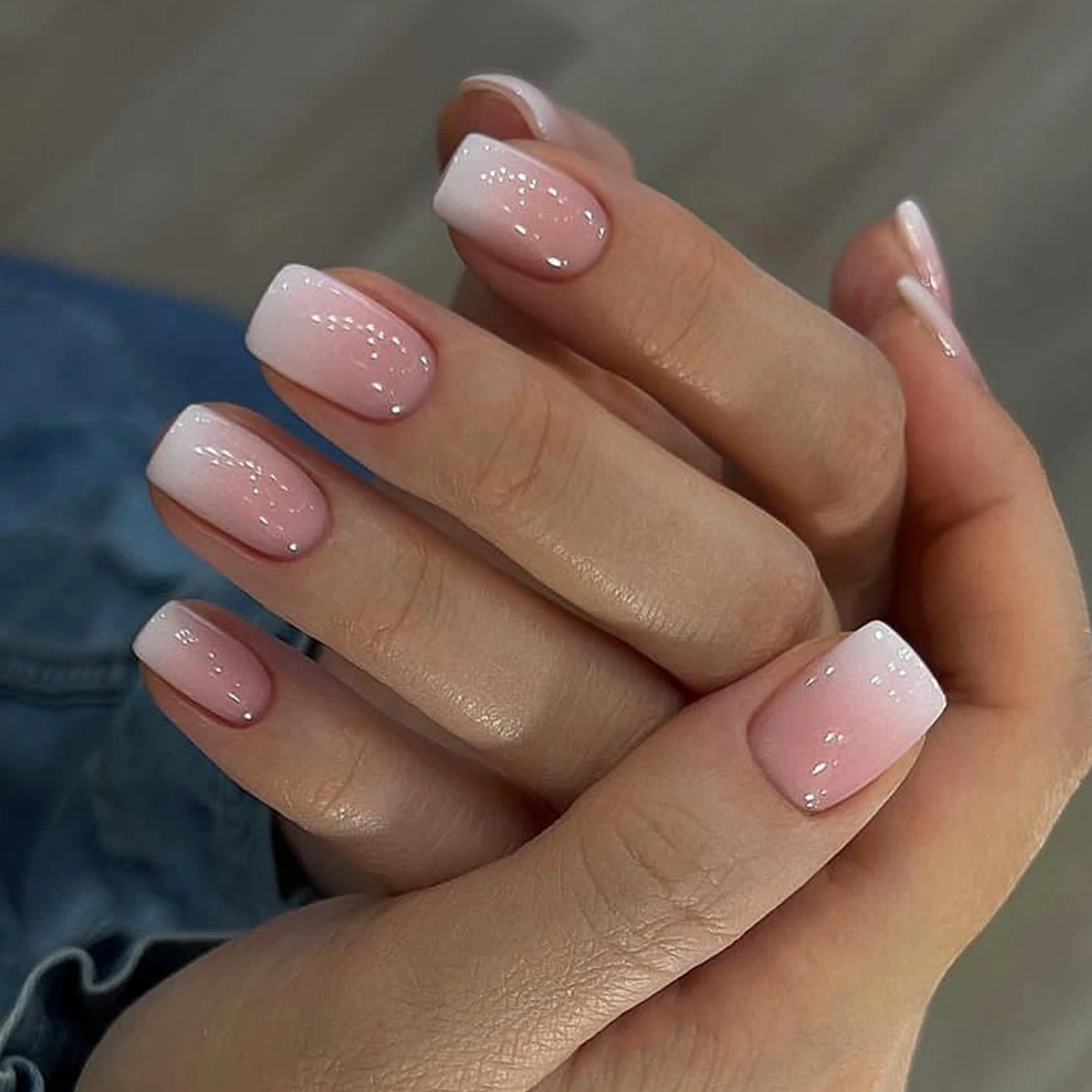 Nude Color Almond Fake Nails 24Pcs Sweet Girls Press On Nails Gradient Color Wearable False Nails Patches Gentle Charm Manicure