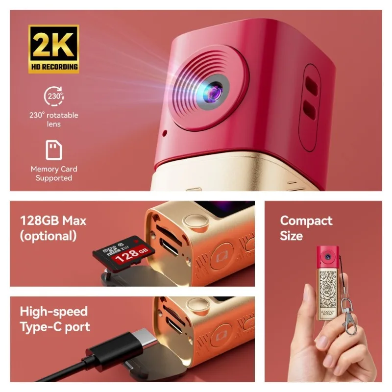 Lipstick Mini Keychain Camera 2K Digital Camera Key Chain Portable Retro CCD Digital Camera Thumb Pocket DV Video Recorder Gift