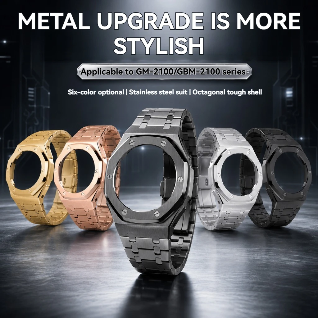 

Full Metal Stainless Steel Case & Bracelet Set for Casio G-Shock GM-2100 GBM-2100, Complete Conversion Mod Kit for CasiOak