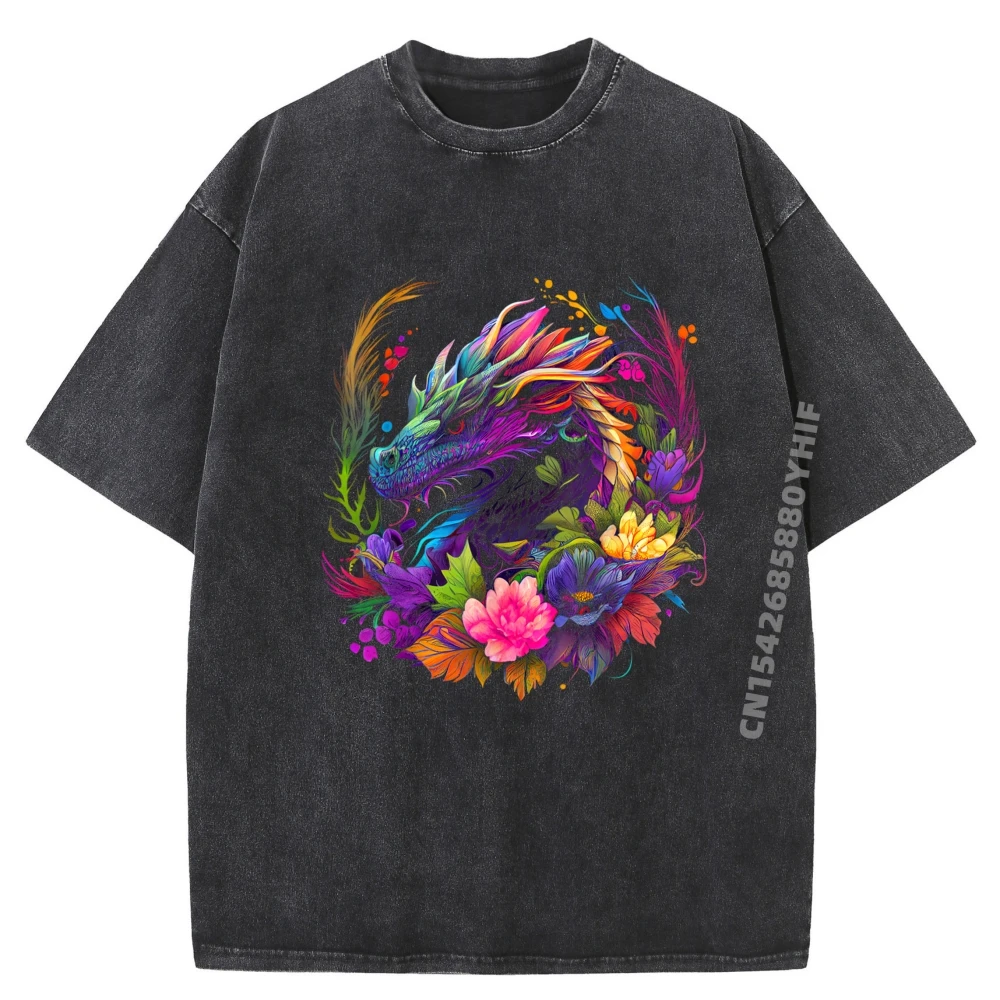 

Дизайн акварельных цветов дракона, красивые художественные топы и футболки, забавные рубашки, мужские модные потертые футболки для мужчин