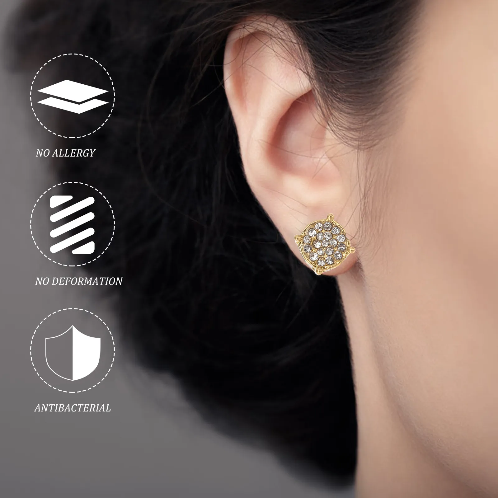 3Pairs Vintage Gold Plated Zircon Ear Studs for Women Adorable Chic Lightweight Hypoallergenic Corrosion Resistant Party