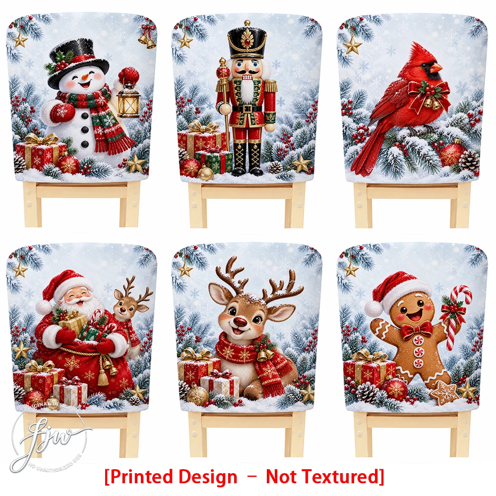 2/4/6pc Christmas Chair Back Covers Festive Holiday Dining Chair Slipcovers with Snowman Nutcracker Santa Claus Designs