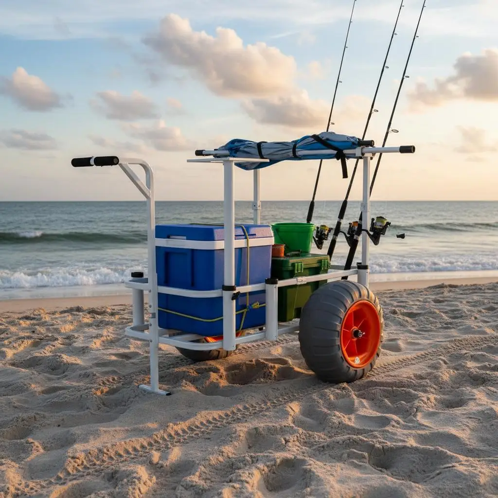 

Пляжная тележка для рыбалки Shore Angling Wagon 37.8"x18.1"x12" для песка, пляжа, причала, грузоподъемность 350 фунтов, шины из полиуретана, 8 держателей для удочек, алюминиевая рама