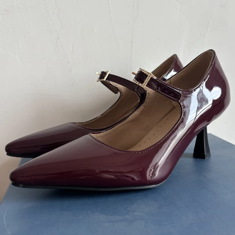 Sexy Point Women\'s Heels Mary Janes Shoes Elegant Black Nude Burgundy Heeled Pumps Large Size Office Party Wedding Shoes Ladies