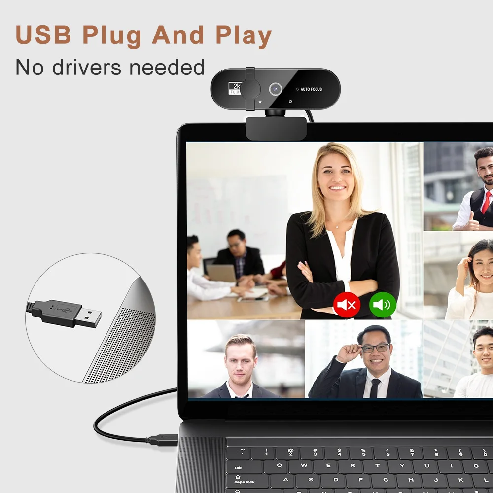 4K USB Camera 2K Autofocus Laptop Camera for Online Class Live Video High Definition Computer Webcam