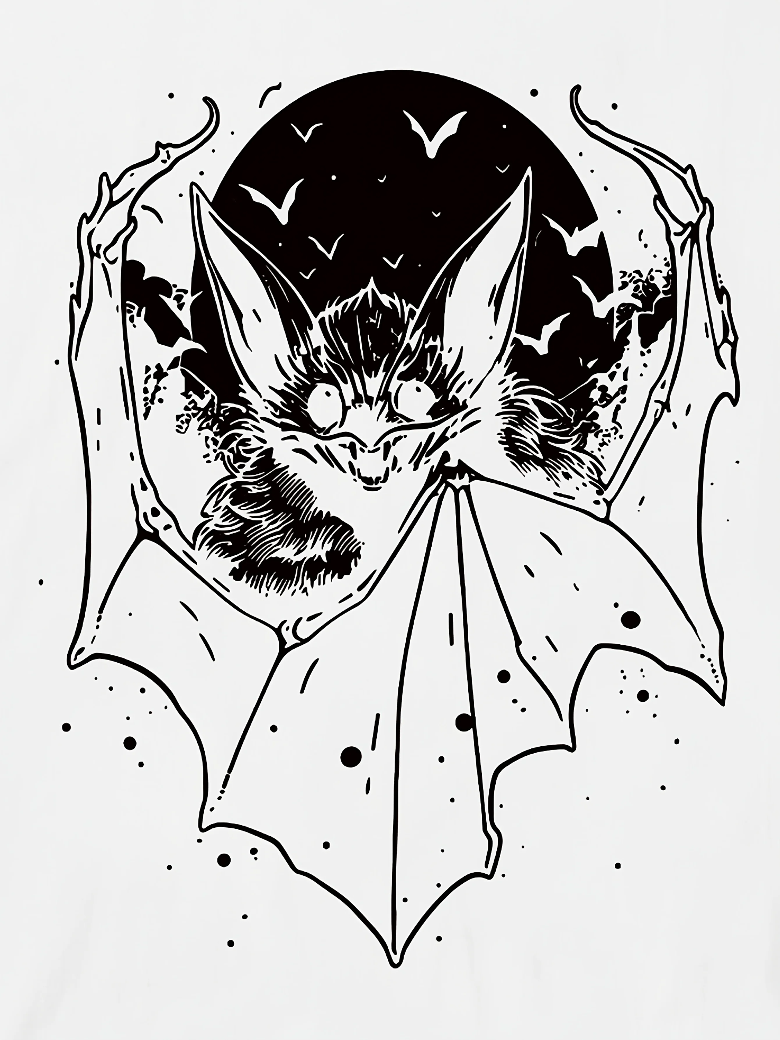 Gothic Bat Graphic T-shirt voor dames - Zwart casual T-shirt met ronde hals en uniek vleermuisontwerp, hoge stretchstof, perfect