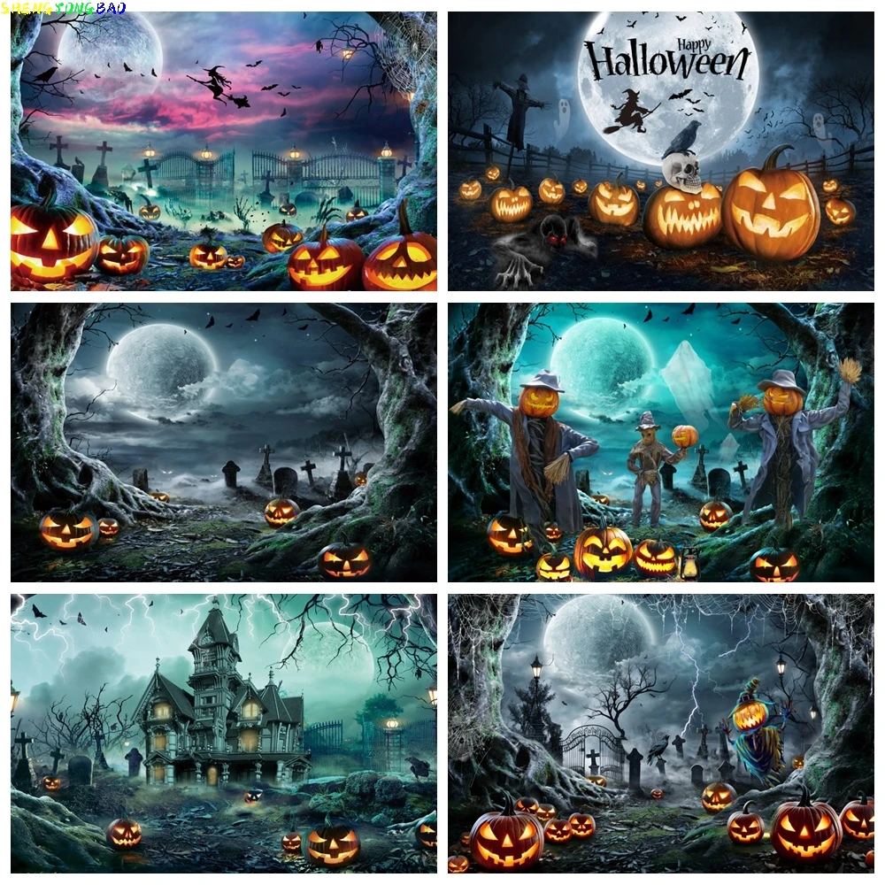 

Halloween Backdrops Night Full Moon Gloomy Woods Graveyard Photography Backdrop Horrible Cemetery Spooky Party Photo Background