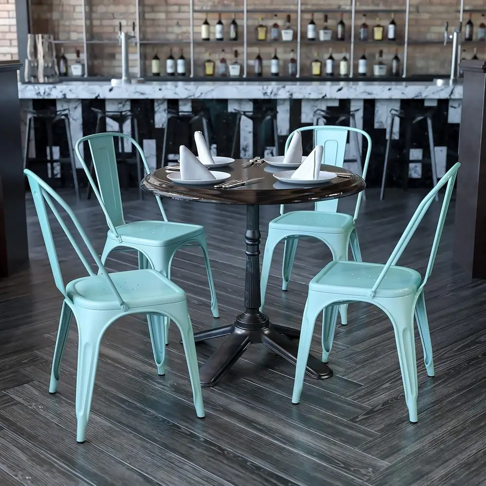 

4 Pack Mint Green Stackable Metal Chairs - Indoor-Outdoor Kitchen Furniture