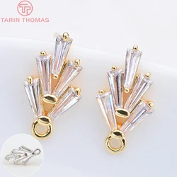 (2294)4PCS 14.5*7.5MM 24K Gold Color Brass Zircon Tree Leaf Leaves Stud Earrings High Quality Jewelry Findings Accessories