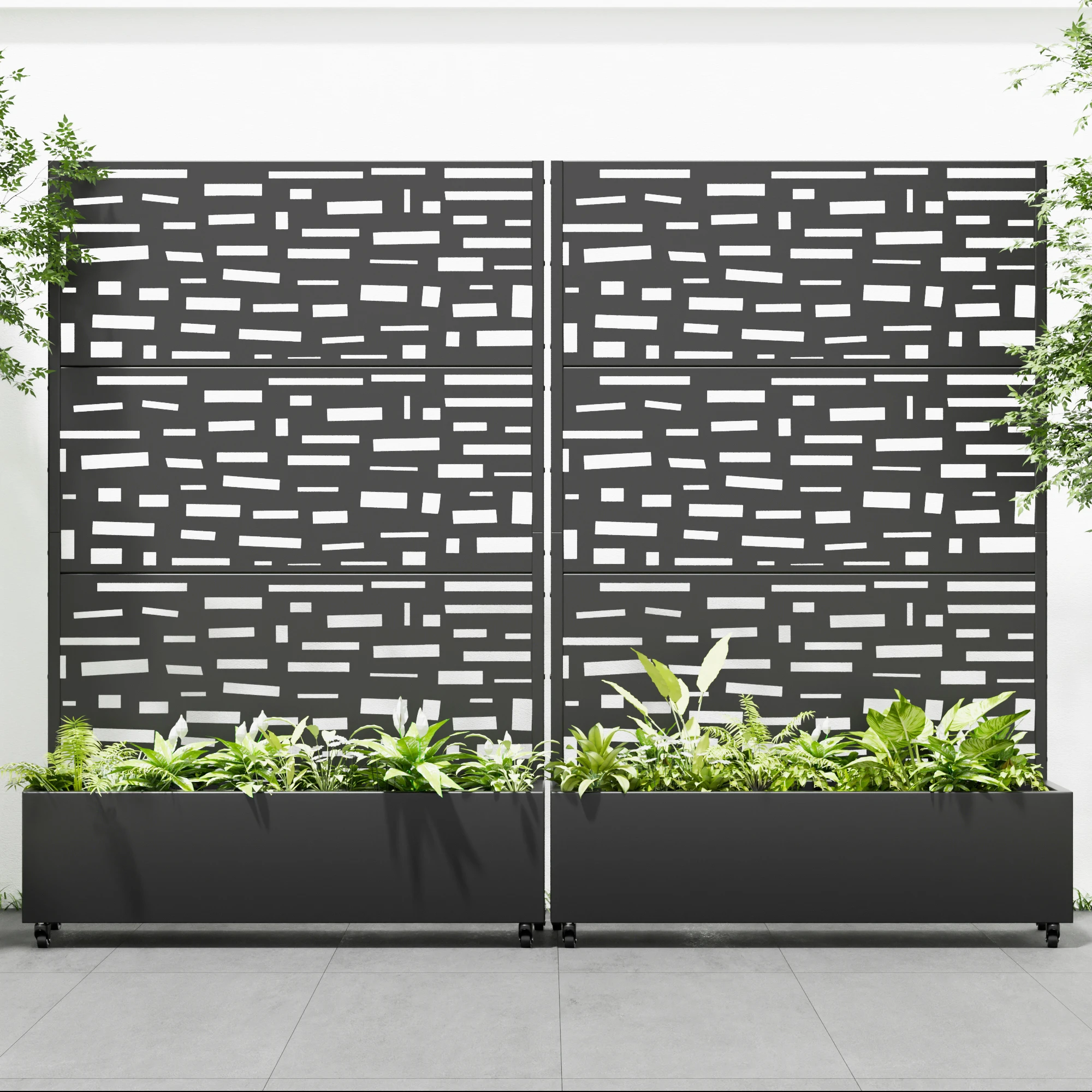 6 ft. H x 4 ft. W Metal Planter Box privacy screen Garden Bed with Trellis and Wheels - Black