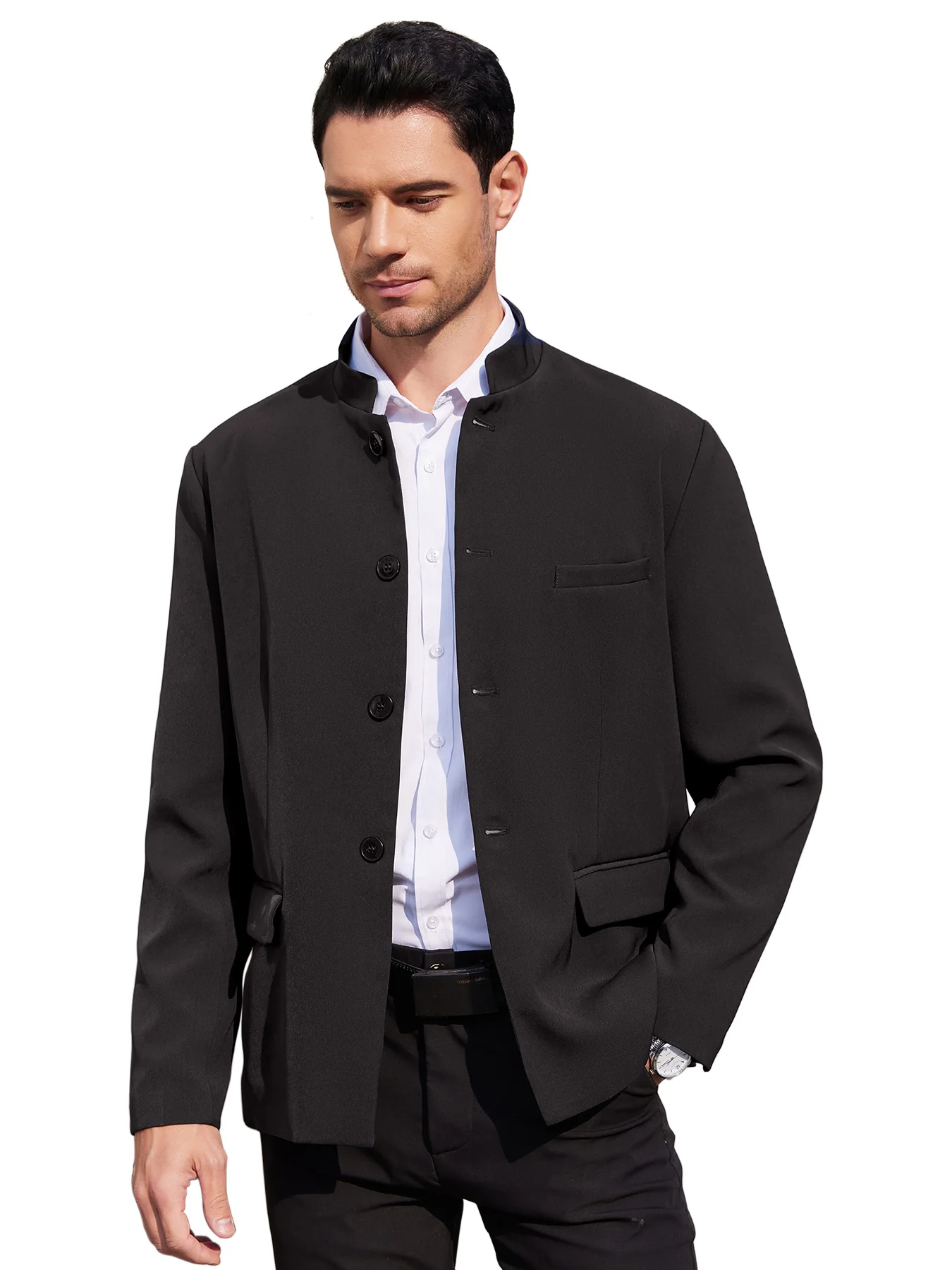 

Men's Plus Size Casual Stand Collar Suit Blazer Jacket Business Sport Coats Traditional Work Uniform Blazer