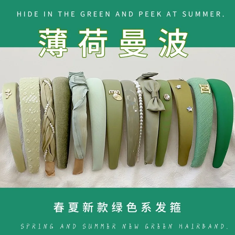 Korean Mint Green Headband Women New Chic Elegant Hair Head Hoop Band Female Spring Summer Pearl Hair Accessories Ladies Gift