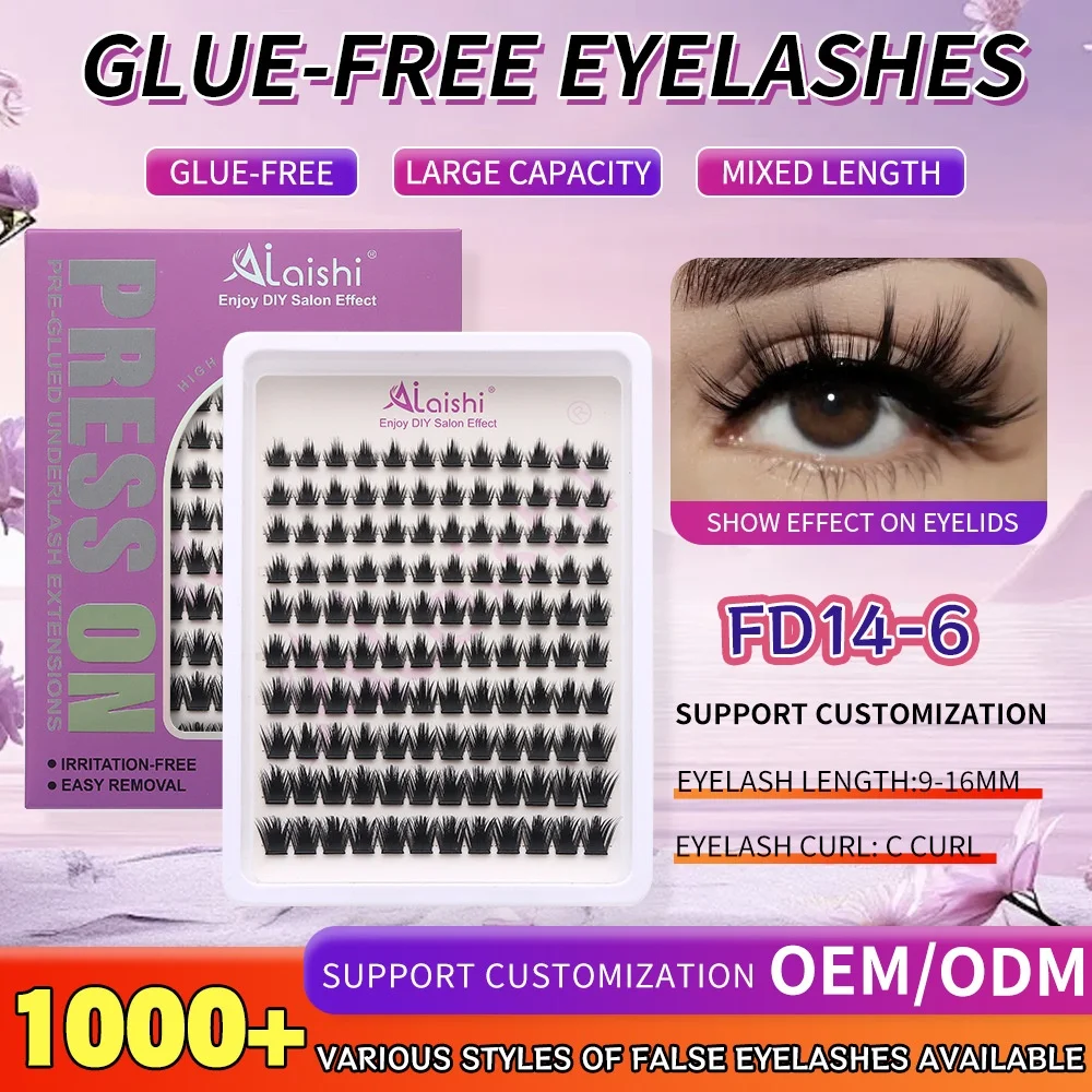 Glue-Free Synthetic Hair False Eyelashes Cotton Band-Thick Segmented Popular Europe America Cross-Border E-Commerce Wholesale