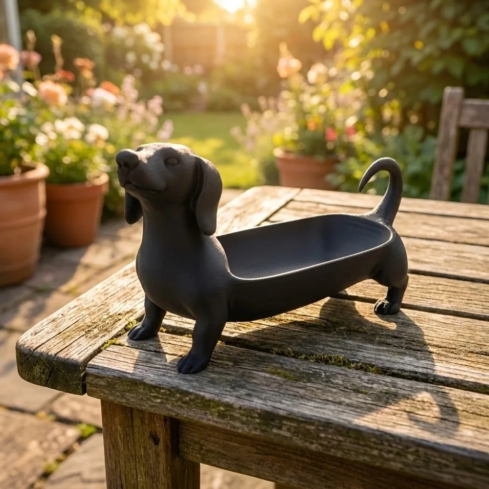 3D Printed Dachshund Storage Tray Minimalist Style Pet Theme Sausage Dog Planter Plastic Solid Color Catchall Tray for Entryway