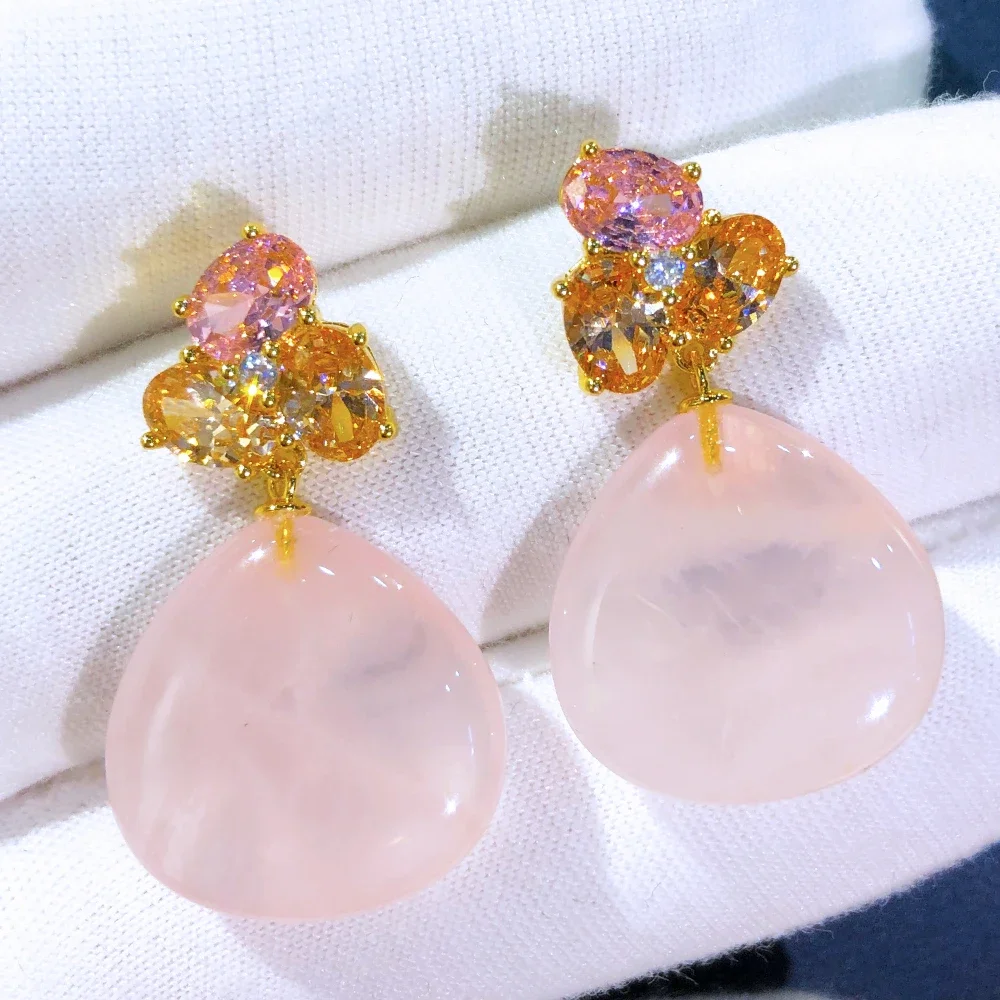 

Missvikki New Romantic Cute Summer Sweet Pink Heart Earrings Full Cubic Zirconia for Women Wedding Trendy Earrings High Quality