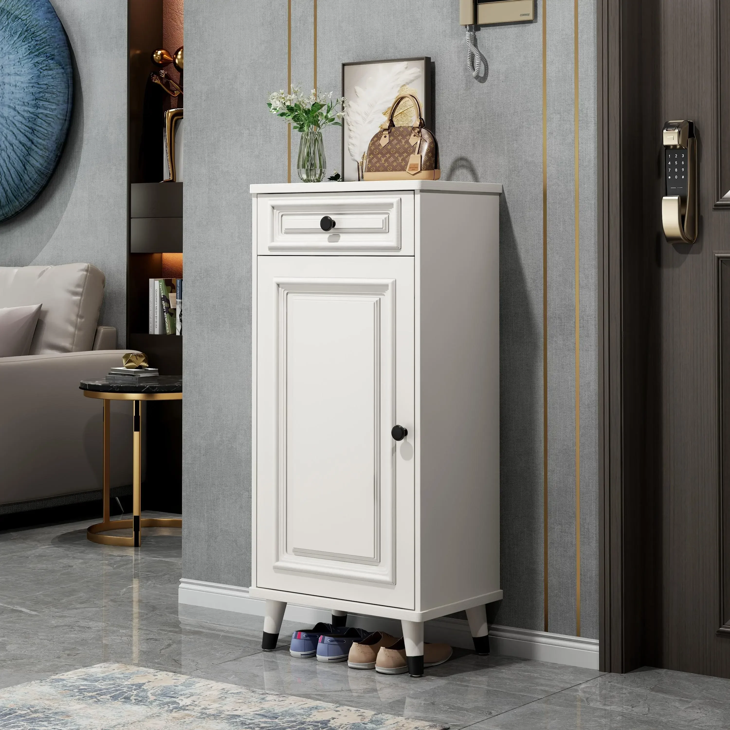 Shoe Cabinet Large Capacity Modern Wooden Living Room Space Saving Easy Assembly