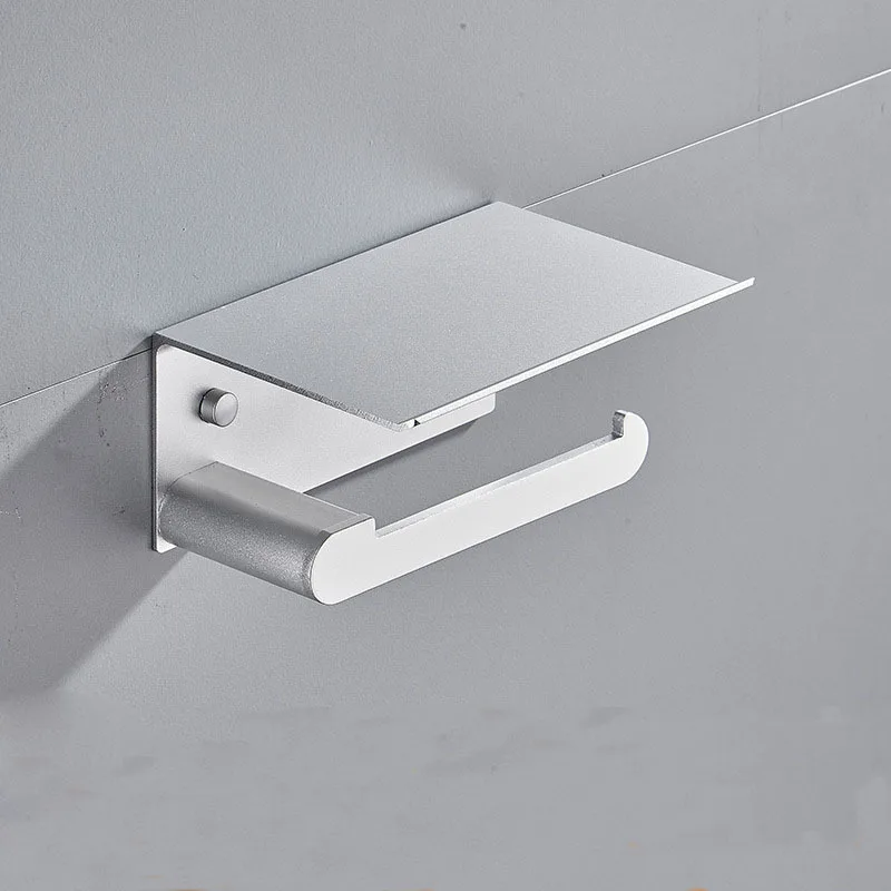 

MTTUZK Gun Grey Solid Space Aluminum Toilet Paper Holder With Phone Shelf Bathroom Toilet Matte Black Roll Paper Holder