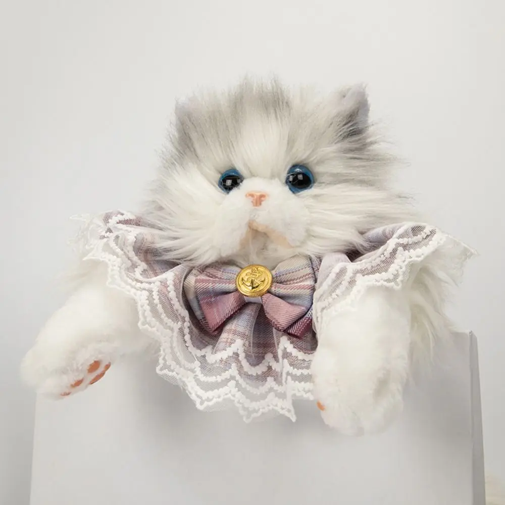 Sac à dos chat moelleux aux cheveux longs, Super réaliste, chat Ragdoll, mignon, pour femmes, bandoulière amovible, nœud papillon