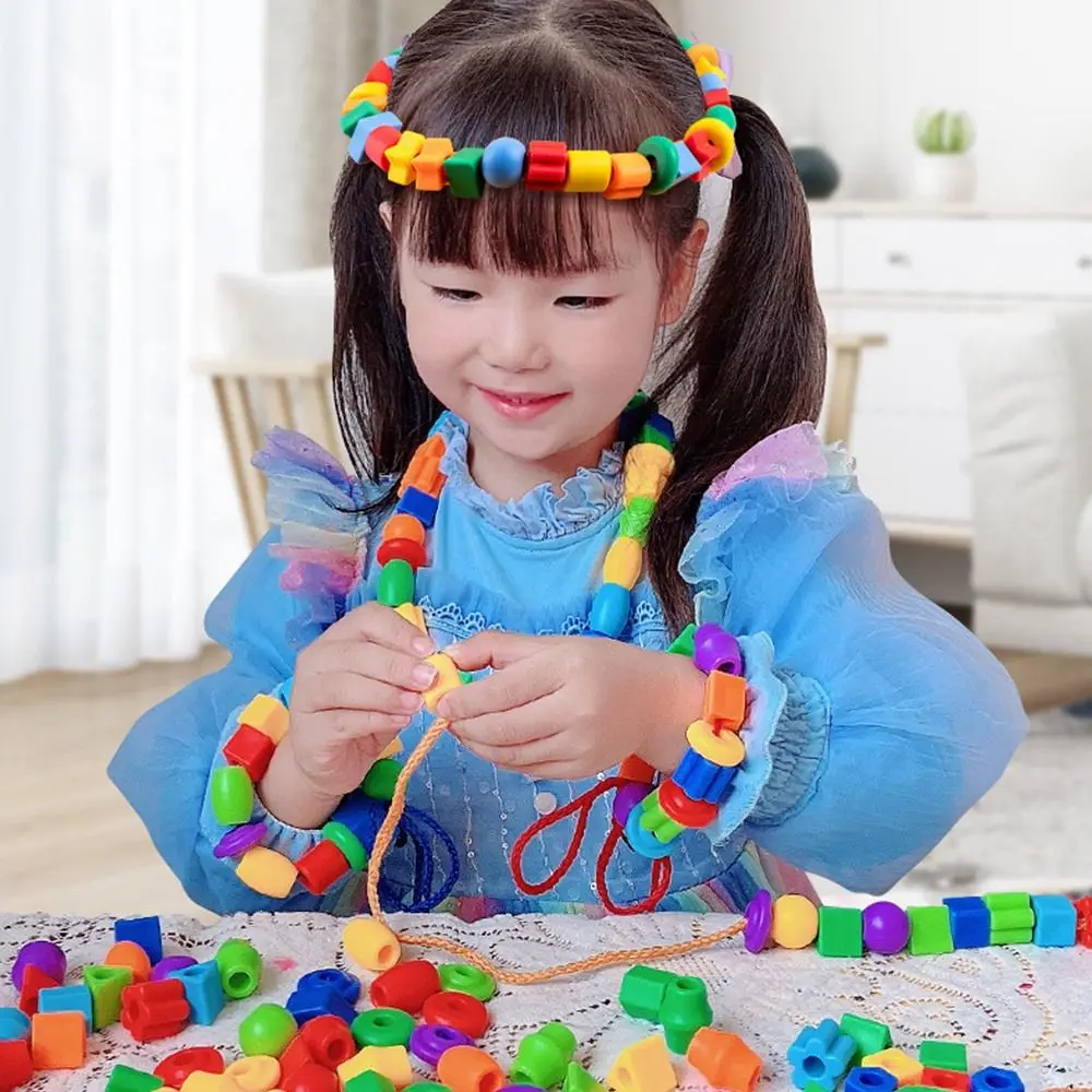 

Набор для творчества: 48/100/160 шт. разноцветных бусин Монтессори для нанизывания, конструктор, браслет, игра с бусинами, развитие мелкой моторики, пластик