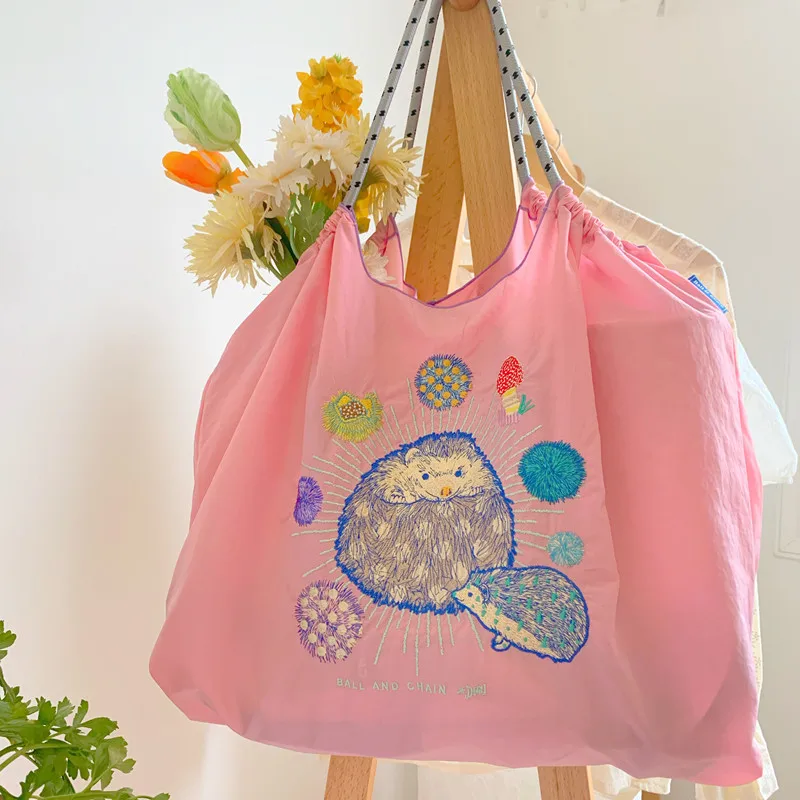 Cat Embroidery Eco Bag Designer Bags for Women Shoulder Bag Ball Tiger Shopper Tote Rope Handle Handbags and Purses Animal Hobo