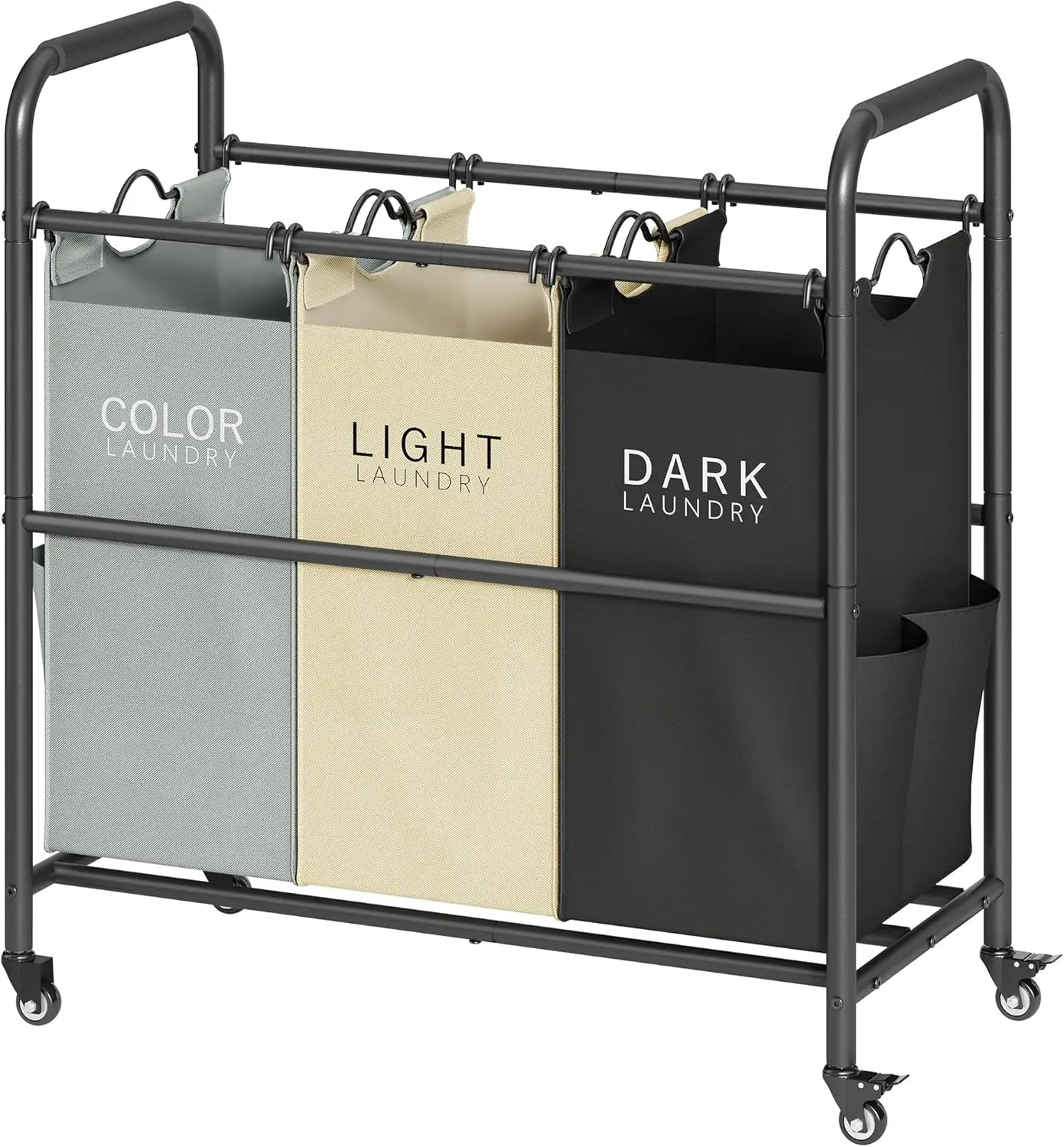 

3-Bag Laundry Sorter Cart with Locking Wheels, Removable Bags for Easy Clothes Storage in 3 Colors