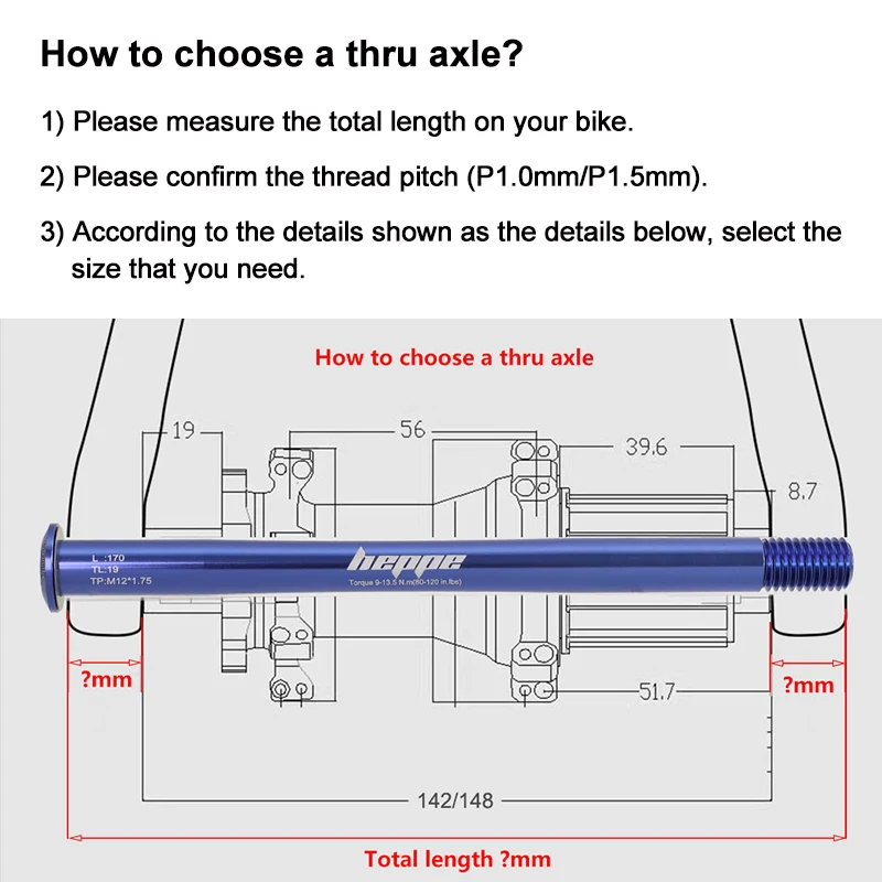 HEPPE MTB Road Bike Blue Thru Axle 12x142 12x148 Rear Hub Thru Axle Bike Fork 12x100 12x110 Shaft Skewer Ultra Light Bike Axle