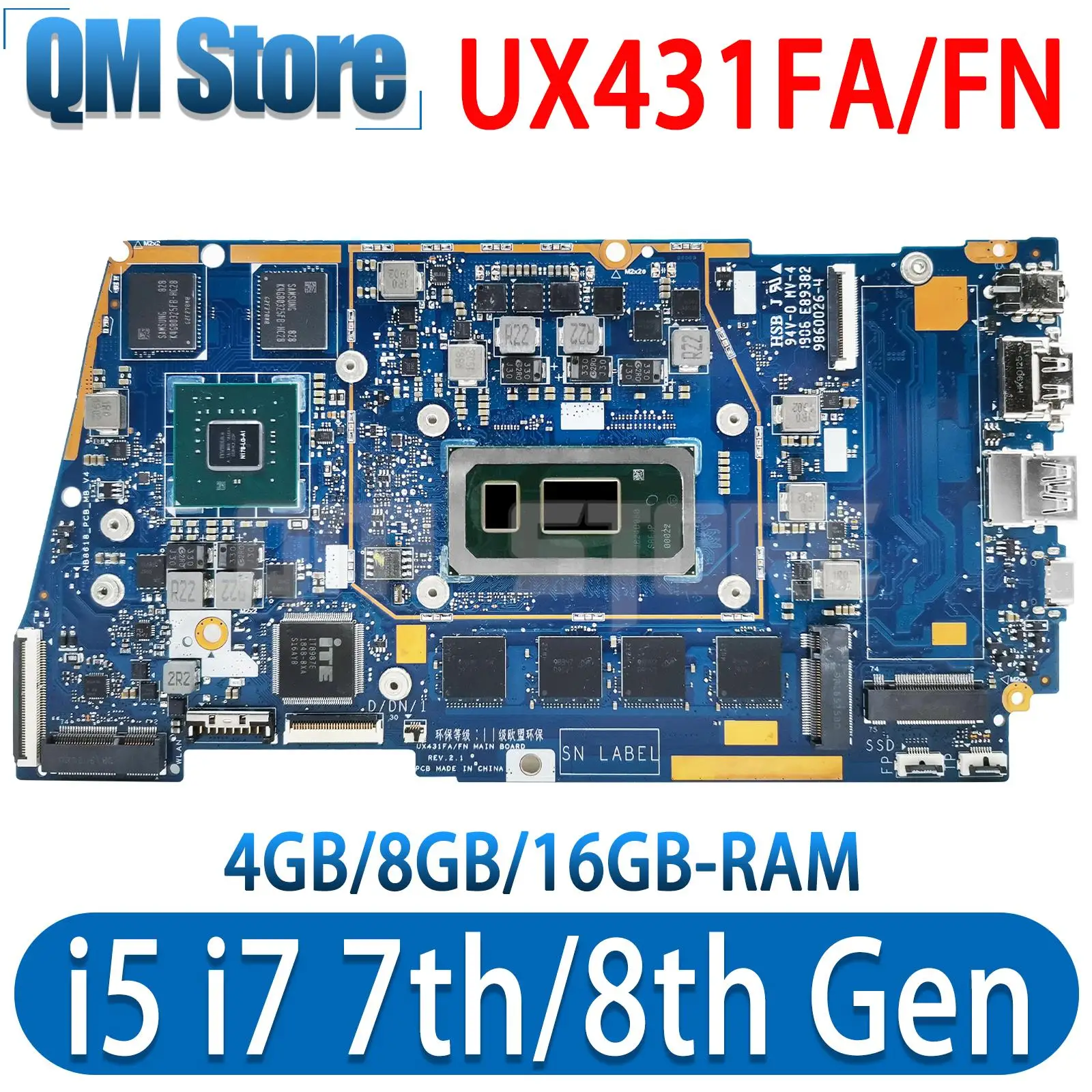 

UX431FA/FN Mainboard UX431FL UX431FLC UX431FAC UX431FN UX431F X431FA Laptop Motherboard I3 I5 I7 8th/10th 4G/8G16G-RAM V2G/UMA