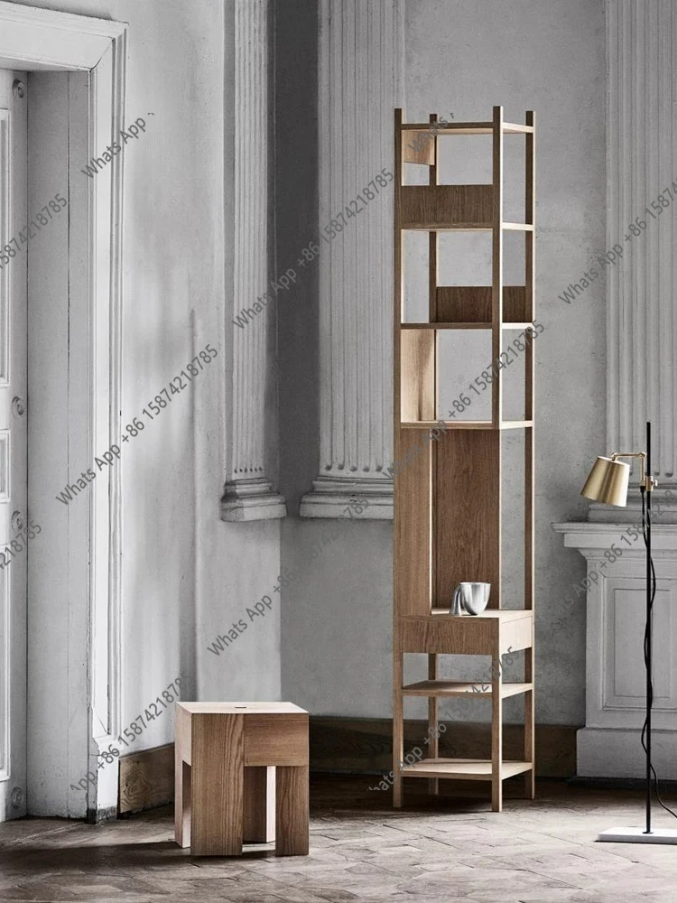 French Bookshelf Shelf Floor-to-ceiling solid wood display case Corner display stand Wabi **** Magazine Study Flower Designer