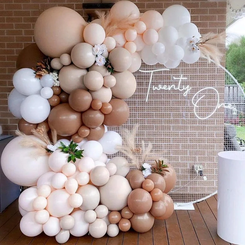 

Jungle Birthday Party Double-layer Balloon Garland Wild One Baby Shower Wedding Decorations Brown White Balloon Arch