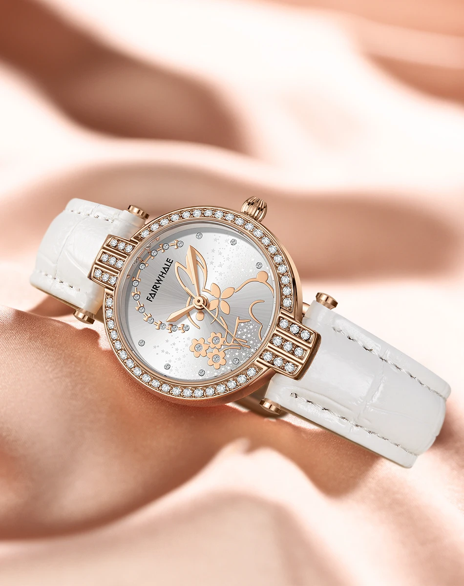 Luxury Women's Fashion Rabbit Watch Red Leather Strap Diamond Quartz Wristwatch Elegant Lady's fashion luxury dress watch woman