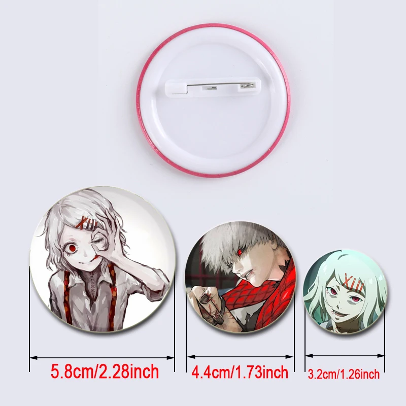 58/44/32mm Anime Tokyo Ghoul Creative Badge Tinplate Soft Snap-in Button Pins Brooches for Backpack Accessories Gifts