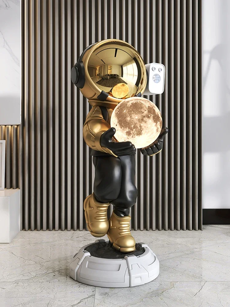 Home Decor Luminous Projection Astronaut Statue Floor Decor Living Room Large Sculpture Art Ornaments Figurine Office Sculptures