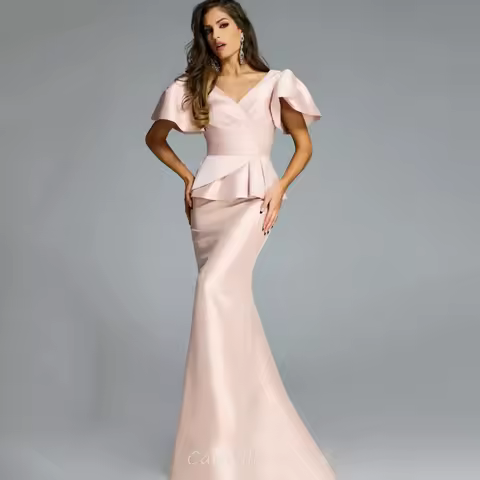 Mermaid Customized Mother of the Bride Dress for Women Evening Dress Short Sleeves Wedding Party Gown vestido invitada boda