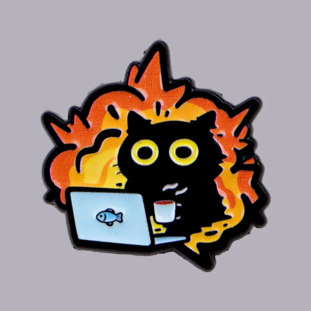 Flaming Cartoon Black Cat Enamel Pin Cute Office Laptop Cat Lapel Pins for Backpacks Clothing Badges Adorn Jewelry Friends Gifts