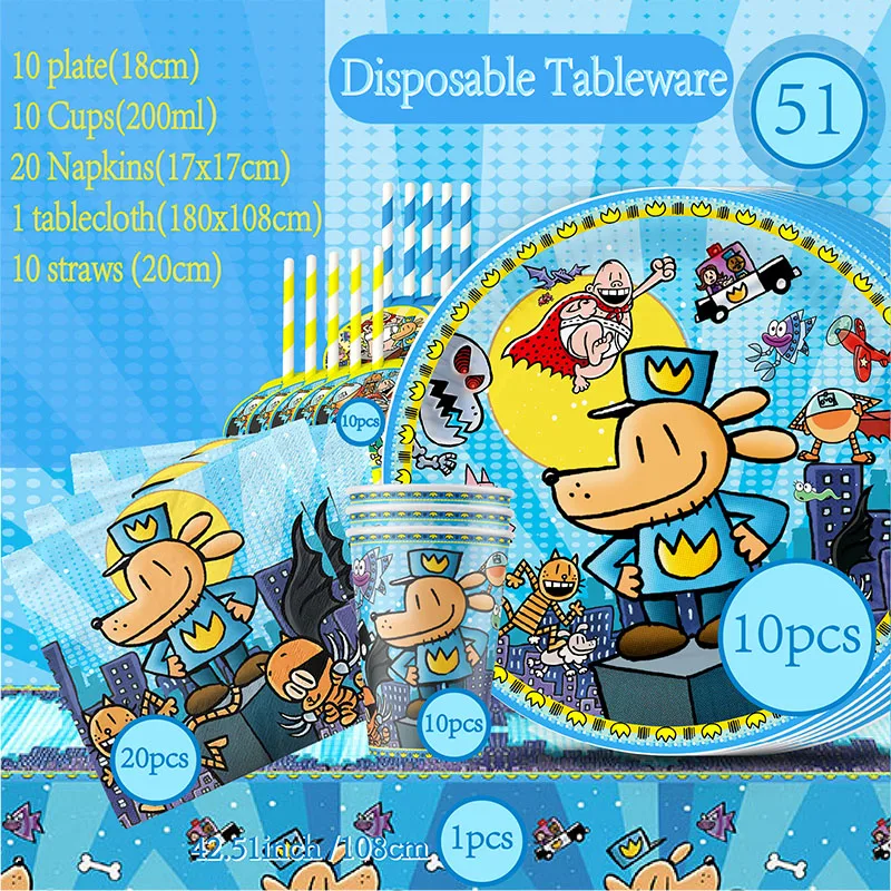 

Dog Man Theme Birthday Party Supplie Disposable Tableware Paper Plate Paper Cup Tissu Baby Shower Decor 51pcs