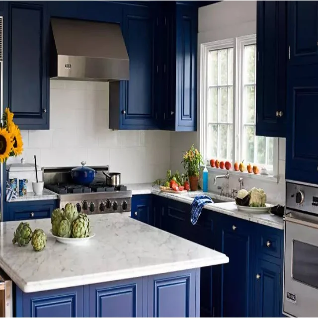 Blue Color Modern and Fresh Series Home Solid Wood Kitchen Cabinet
