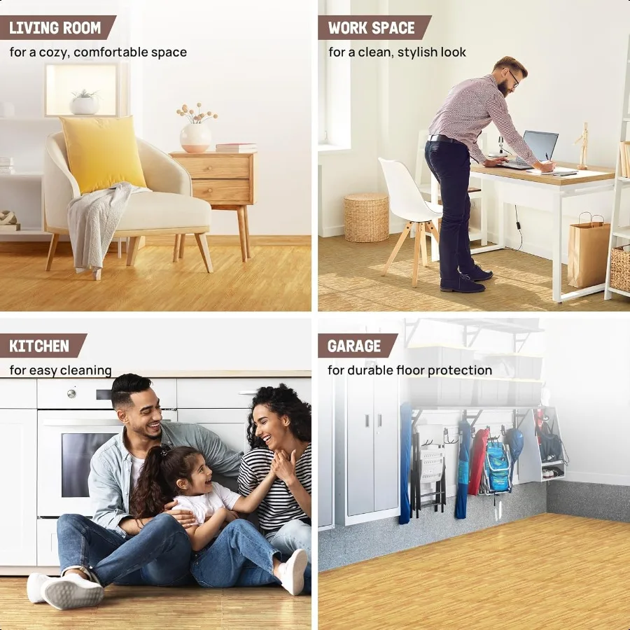 48SQ.FT الخشب الحبوب لغز بساط للتمرين الأرضيات الواقية إيفا المتشابكة بلاط الأرضيات الرغوية مع الحدود للمنزل #5