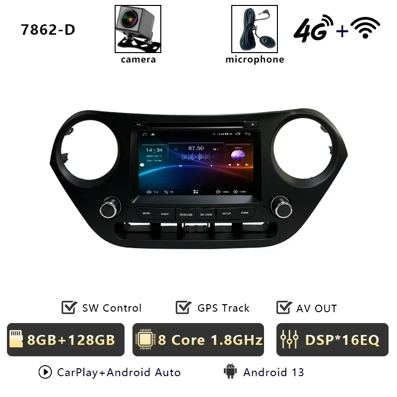 CHESTEK Android 13 Autoradio Voor Hyundai i10 Grand 2013 2014 2015 2016-2018 Carplay Multimedia Video Speler navigatie WIFI 4G BT