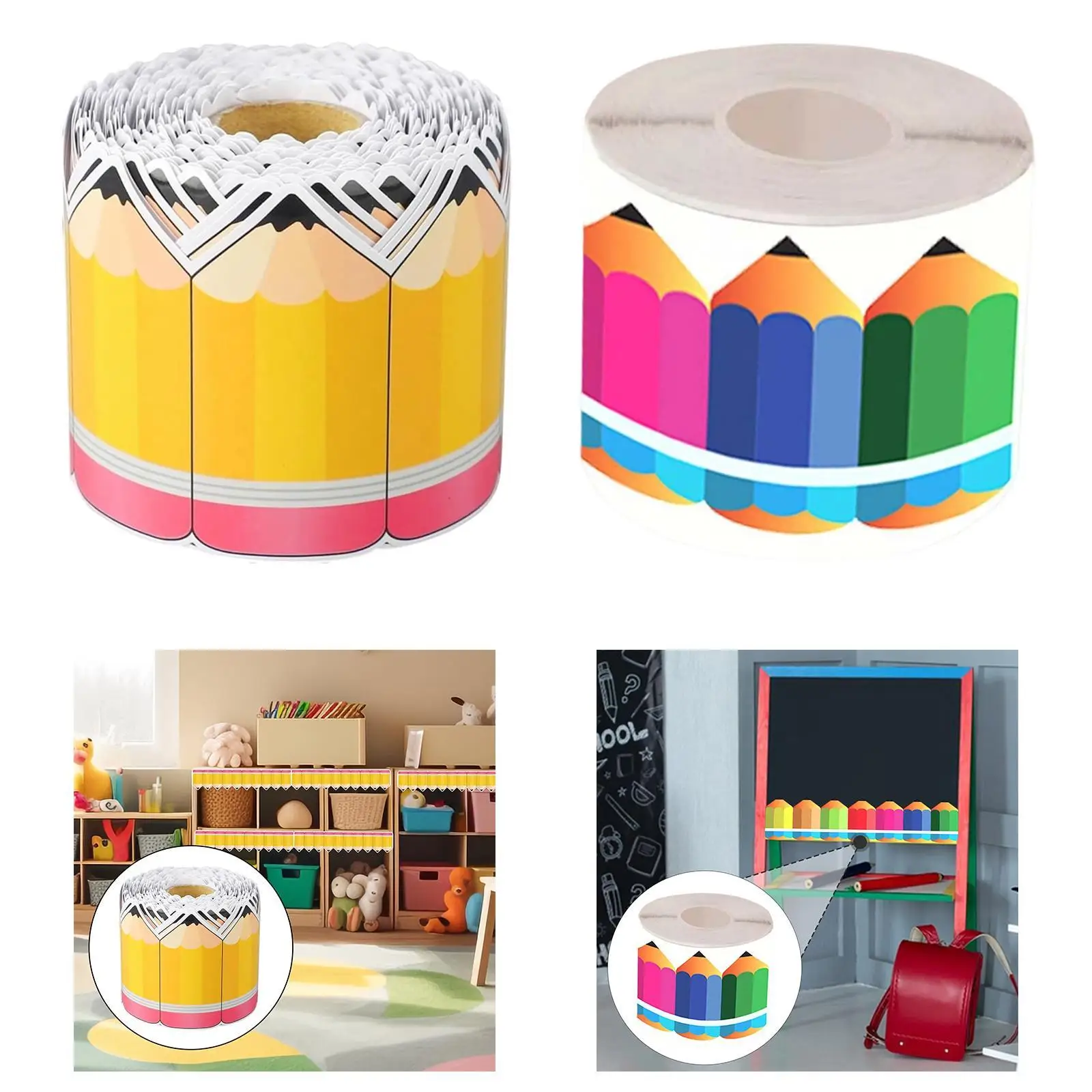 18M Pencil Border Roll Bulletin Board Trim for Office, Windows Paper Die Cut