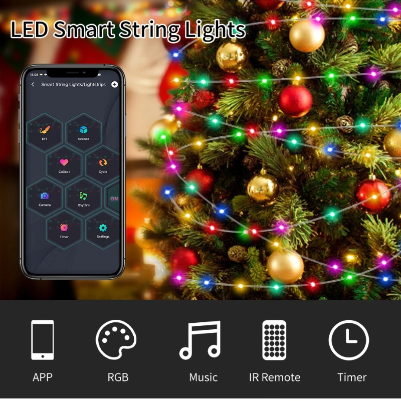 Christmas Fairy Lights RGB Led Strip Light Decoration Festoon Street Garland Indoor Outdoor Wedding Smart Bluetooth APP USB