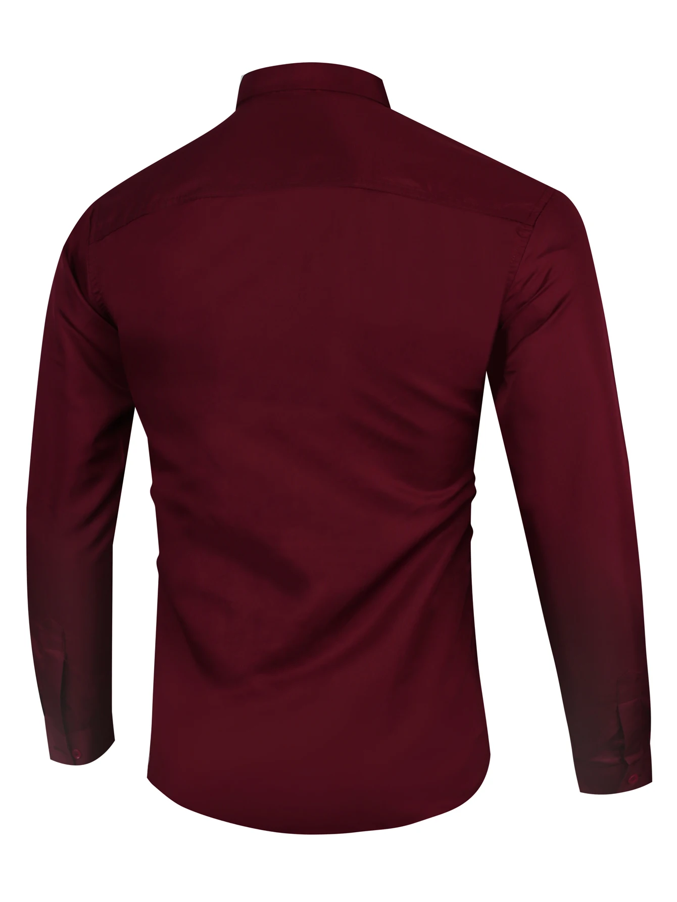 Business shirt wine red solid color basic polyester men\'s long sleeved shirt men\'s formal shirt