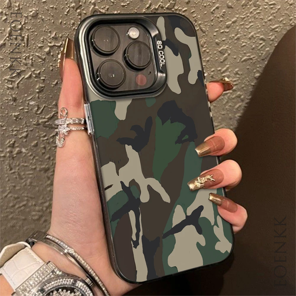 Print Camouflage Pattern Phone Case For iPhone 13 14 11 12 15 16 Pro Max Plus X XR XS Mini Colored Silver Protect IMD Hard Cover