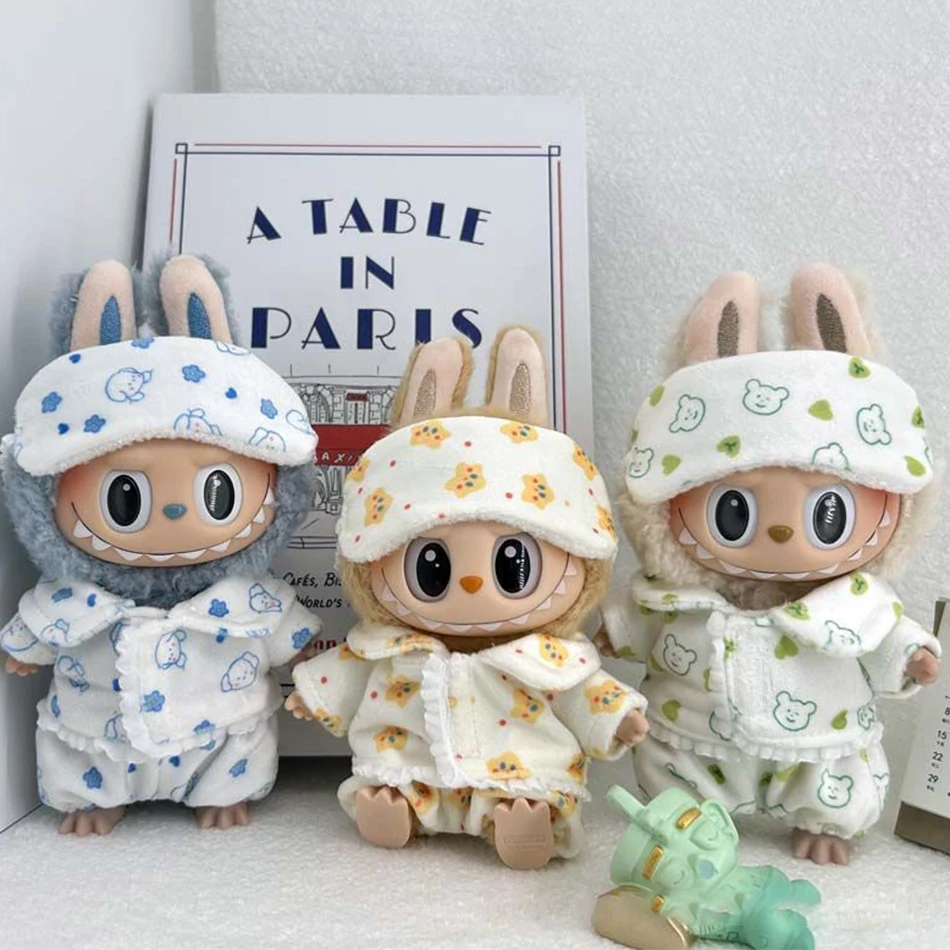 For 15cm/17cm Labubu V1 V2 Dolls Labubu Clothes Cute Eye Mask Pajamas Three Piece Set Accessories Clothing Plush Doll'S Clothes