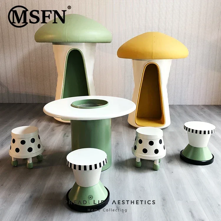 Light Luxury Design Creative Art Mushroom Children's Cabinet Low Stool Bedroom Living - view 5
