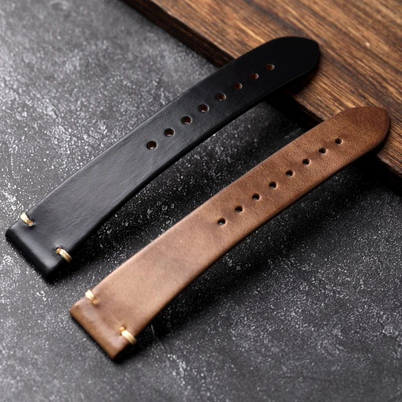 Handmade Horwen US Chromexcel Leather Watchbands Natural Soft Wrap Handmade Leather Straps 18mm 20mm 22mm Vintage Men\'s Bracelet