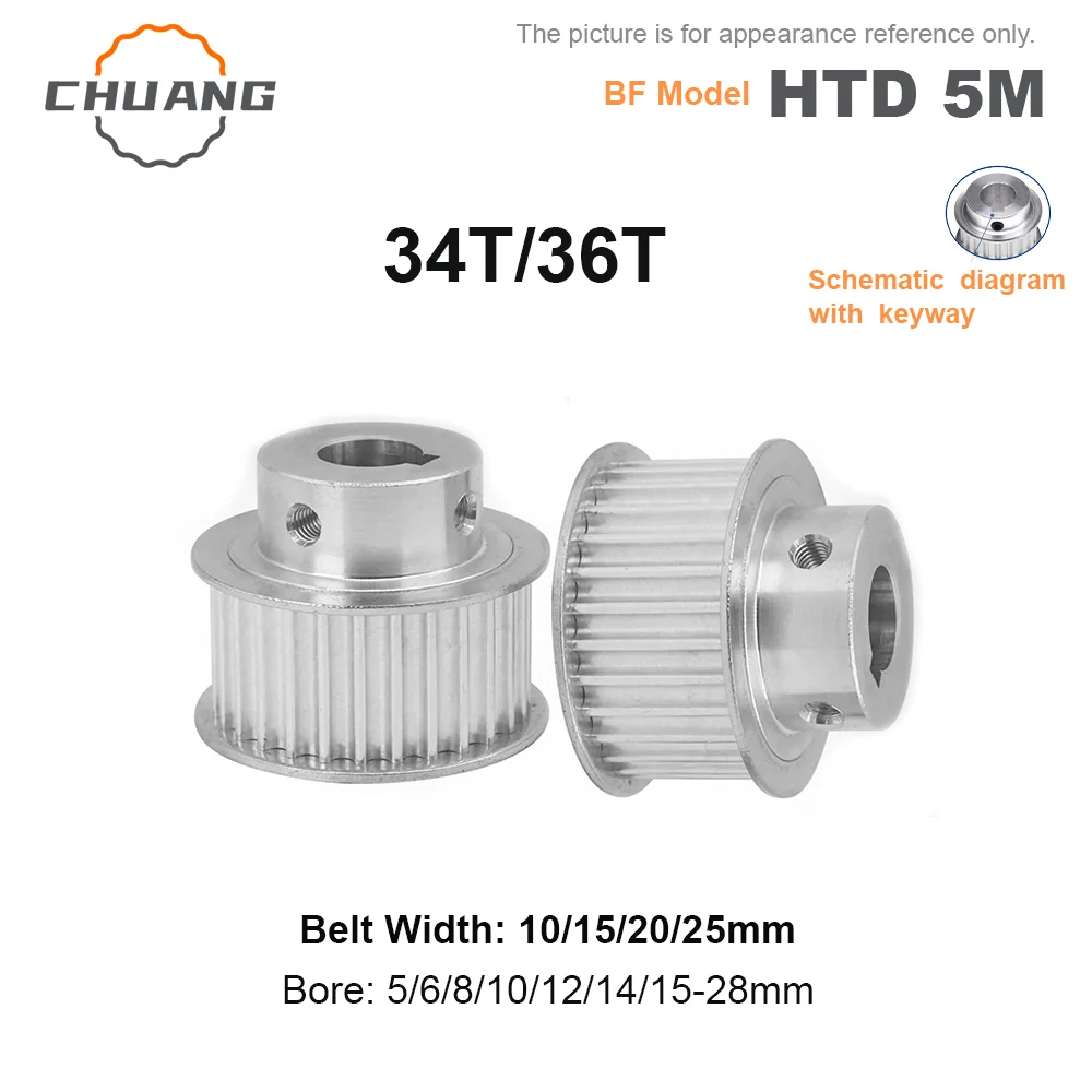 

HTD 5M Timing Belt Pulley 34T 36Teeth BF-Type Keyway Hole 5/6/8/10-28mm For 10/15/20/25mm Wide Belt BF-Type 34T 36Teeth